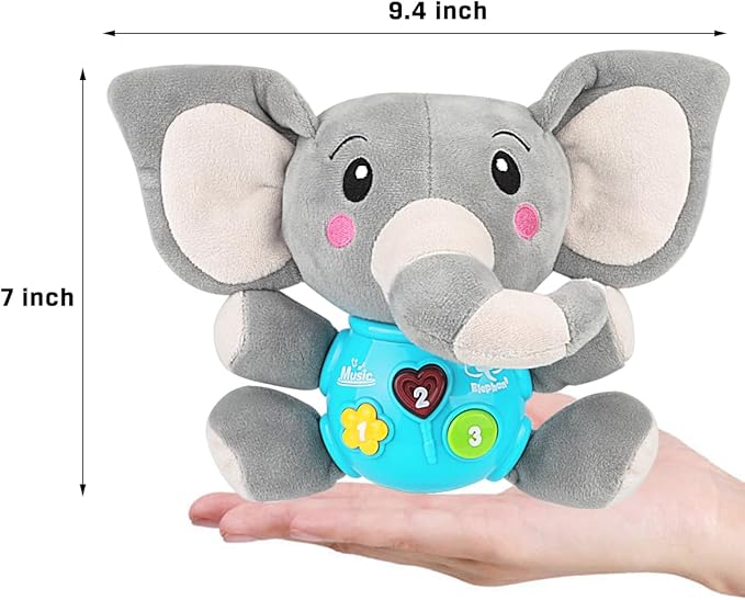 Aitbay Plush Elephant Music Baby Toys 0 to 6 Months, Cute Stuffed Animal Light Up Baby Toys Newborn Baby Musical Toys for Infant Babies Boys & Girls Toddlers 6 to 12 Months