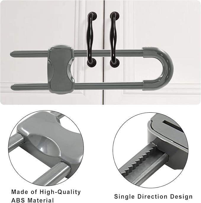 Sliding Cabinet Locks for Babies, Baby Proofing Adjustable U-Shaped Baby Safety Latches for Handles Knobs Drawers, Fridge, Closet, Cupboard, Closet with Secure Lock Buttons,10Pack(Grey)
