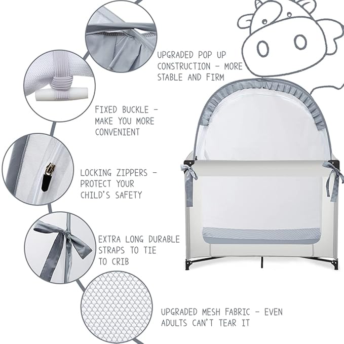 L RUNNZER Pack N Play Tent, Baby Pop Up Crib Tent to Keep Baby in, Crib Net for Pack and Plays, Mini Cribs & Play Yards (39.6" L x 27.6" W x 49.2" H)