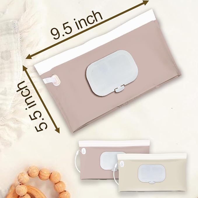 Wipe Dispenser,2-Pack Portable Refillable Wipe Container,Reusable Travel Baby Wipes Dispenser, Waterproof and Dustproof(Blush Pink & Cream)