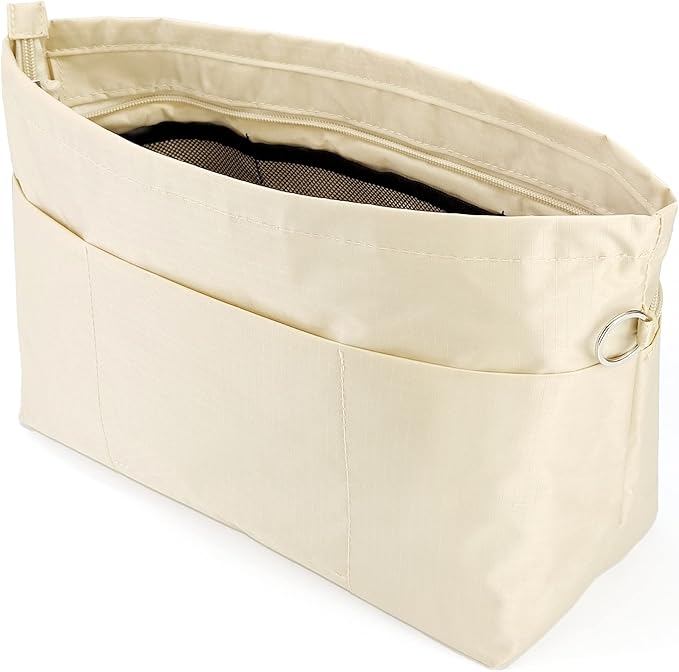 Time Wing Handbag Tote Purse Organizer Insert Bag Liner Shaper Divider Zipper 11 Pockets Compartments Large Beige