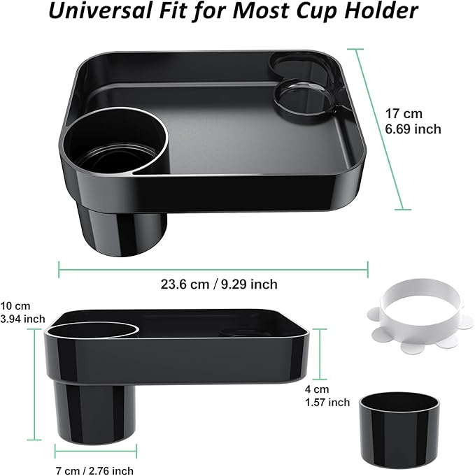 Car Seat Snack Tray for Kids, Mess-Free Square Travel Tray Cup Holder Snack Tray, Durable Car Food Tray for Toddlers, Universal Fit Kids Travel Road Trip Essentials (Black)