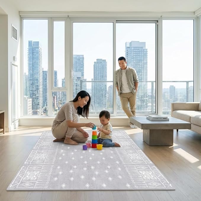 Premium Soft Foam Play Mat for Baby, 5.6 x 4 ft, Easy to Clean - The Perfect Modern Foam Playmat Fits Nicely with Your Kids Playroom Or Home Decor 0.5" Thickness (Ash Starlight)