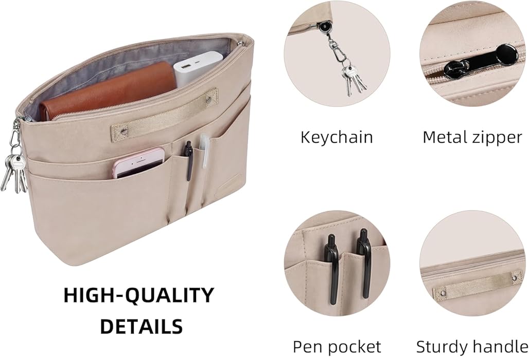 VANCORE Purse Organizer Insert for Handbags,Tote Bag Organizer Insert with Zipper Bag,Premium Handbag Organizer Inside Liner for Women