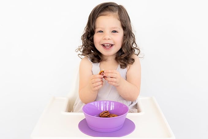 Ubbi Toddler Feeding Set, 7-Piece, Plate, Bowl, Cup + Baby & Toddler Stainless Steel Utensils, Interchangeable Suction Base, BPA-Free Dishwasher Safe, Self-Feeding for Baby-Led Weaning, Purple