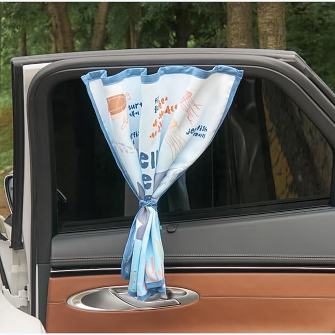 BEBEDECO Magnetic Car Sun Shade Curtain for Side Window – Sun Blocker and UV Protector for Baby, Kids, and Pets – Universal Fit with Built-in Magnets for Steel-Framed Door (Magnet-New Ocean Friends)