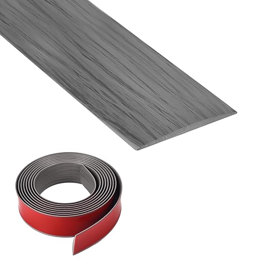 Vinyl Floor Transition Strip, Self Adhesive Floor Cover Strips PVC Laminate Threshold Strip Bar Flat Divider Strip for Joining Floor Gaps, Doorways Threshold, Carpet, 2" Wide (Gray Wood Grain, 20Ft)