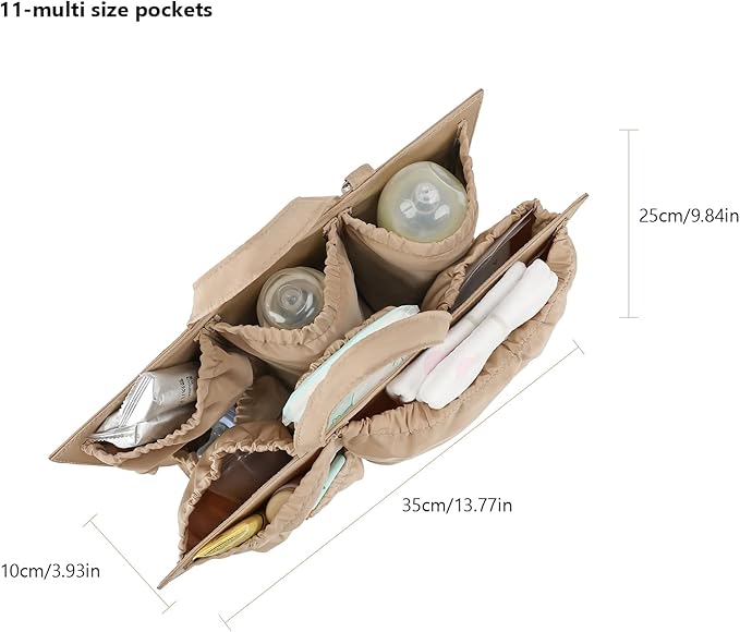 Lmbabter Removable Organizer Insert with Insulated Pocket,Updated Diaper Bag with 11 Total Pockets&Changing Pad, Handbag Tote Bag for Women Mommy Nurse (Brown)