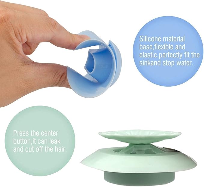 Bathtub Drain Stopper - 5 Pack Silicone Tub Stopper and Hair Catcher, Shower Drain Cover Strainer, Easy Install and Clean, Protects Bathroom and Kitchen Drains from Hair and Debris