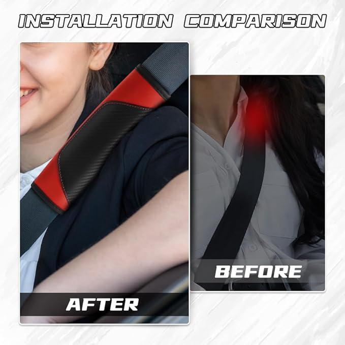 2PCS Car Seat Belt Cover Pad, Soft Carbon Fiber Leather Seatbelt Shoulder Protector for a More Comfortable Driving, Universal Safety Belt Strap Cover to Protect Your Neck (Red)