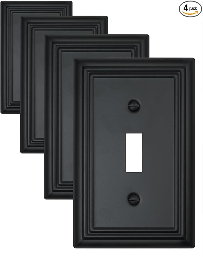 4-Pack Single Toggle Wall Plates, Decorative Black Switch Plate Covers, Metal Light Switch Covers, Durable Metal, 3.15''*4.88'', Midsize