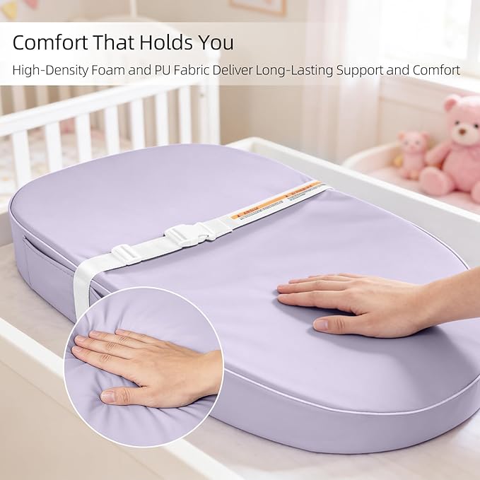 Baby Changing Pad, Waterproof Vegan Leather Wipeable Diaper Changing Pad with Safety Strap Non-Slip Changing Mat for Dresser & Table