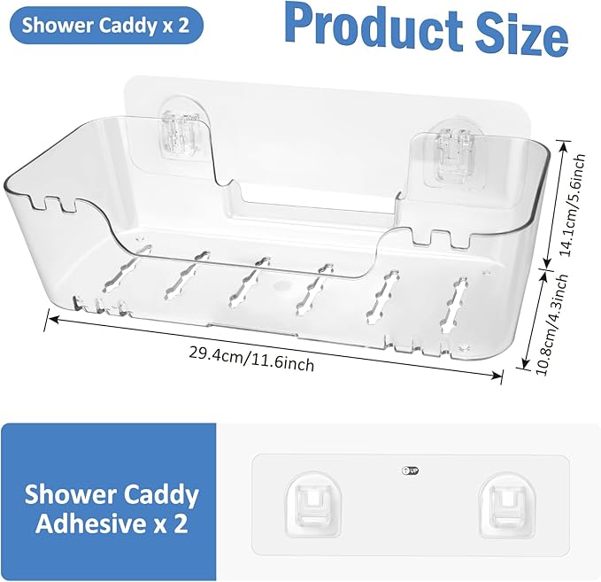 EEKEDO Bath Toy Storage Organizer 2 Pack Clear Bathtub Toy Storage Holder Large Capacity Shower Caddy Wall Mounted Shower Organizer No Drill for Bathroom, Quick-Dry, Easy to Clean and Install