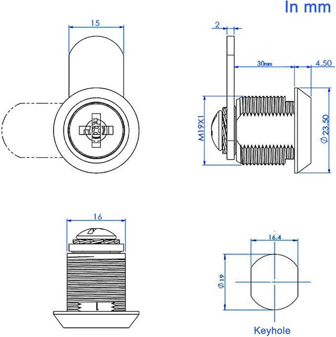 Cabinet Cam Lock, 1-1/8 Inch Keyed Alike Cam Locks Secure File Drawer Door Mailbox Tool Box Dresser RV Cylinder Replacement Lock Hardware, Fits on 1" Max Panel Thickness (4 Pack) Chrome Finish