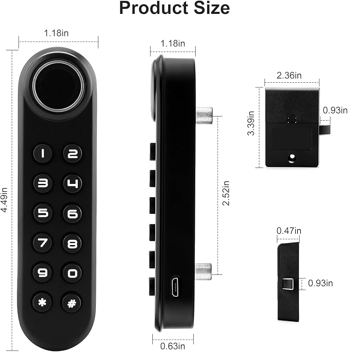 Fingerprint Cabinet Lock, Smart Electronic Cabinet Locks, Combination Password Drawer Lock with USBKEY Suitable for Office Cabinet, Wardrobes, Liquor, Weapon Storages and etc-ABS Lock Case