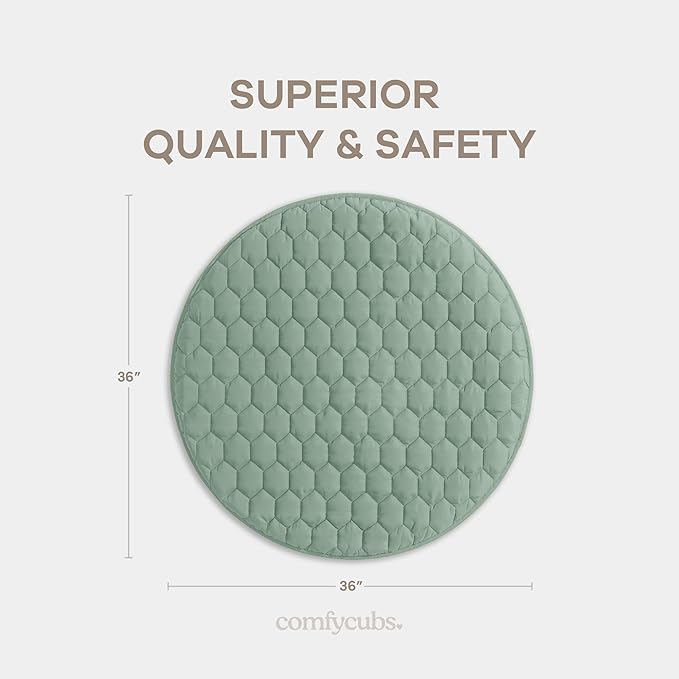 Comfy Cubs Round Kids Play Mat -Small 36 inches Soft Quilted Baby Floor Mat with Non-Slip Bottom - Plush Design for Toddlers' Playtime - Comfortable and Durable - Fern