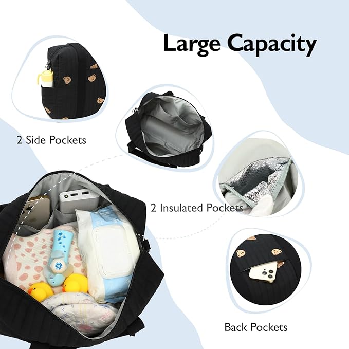 Convertible Diaper Bag Tote with Insulated Pockets and Stroller Hooks for Travel newborn