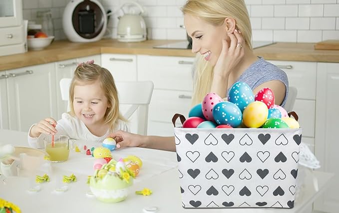 HKEC Rectangle Black Heart Print Storage Basket Empty with Handles, Kids Toys/Books Box, Gift Basket, Room Decor(Black Heart)