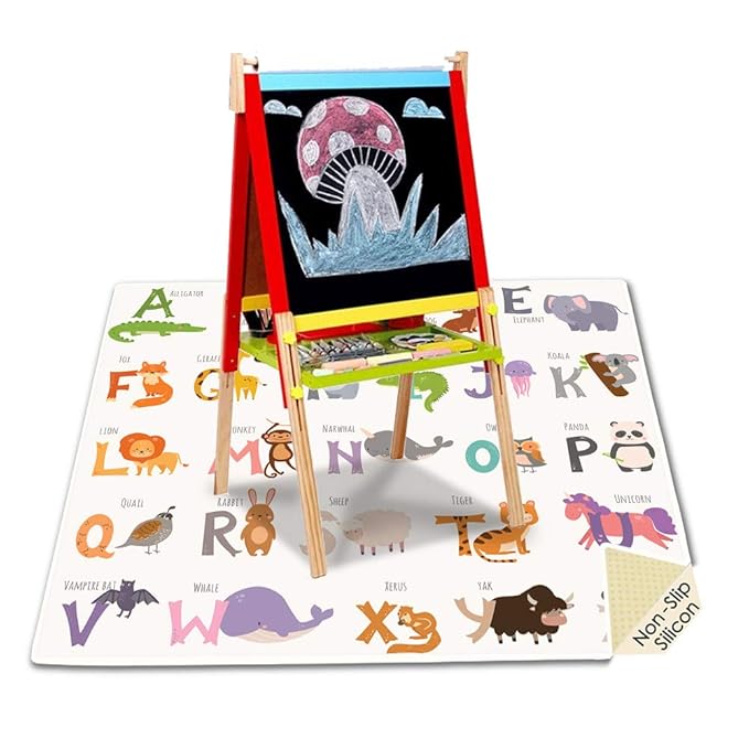 Splat Mat for Under High Chair, 51" SI Anti-Slip Waterproof Multipurpose Splash Mat, Washable High Chair Mat Floor Protection Table Cloth Portable Picnic Play Mat with Early Education Pattern