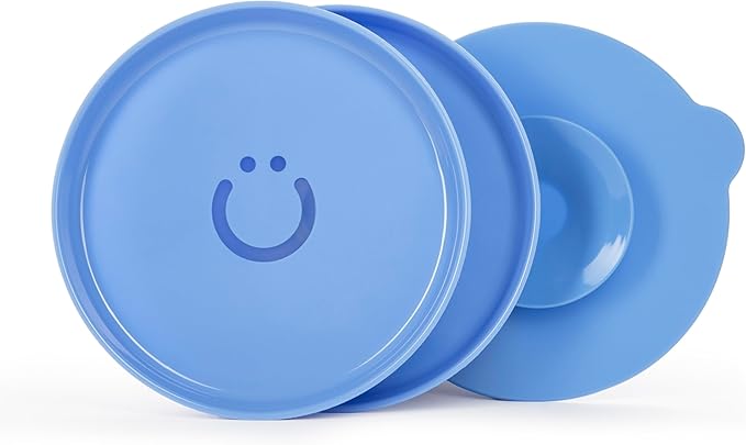 Ubbi Silicone Suction Plates for Babies & Toddlers, 2-Pack – 2 Plates + Interchangeable Stay-Put Suction Base, High-Wall Plates for Baby-Led Weaning, BPA-Free Dishwasher Safe, Polaris Blue