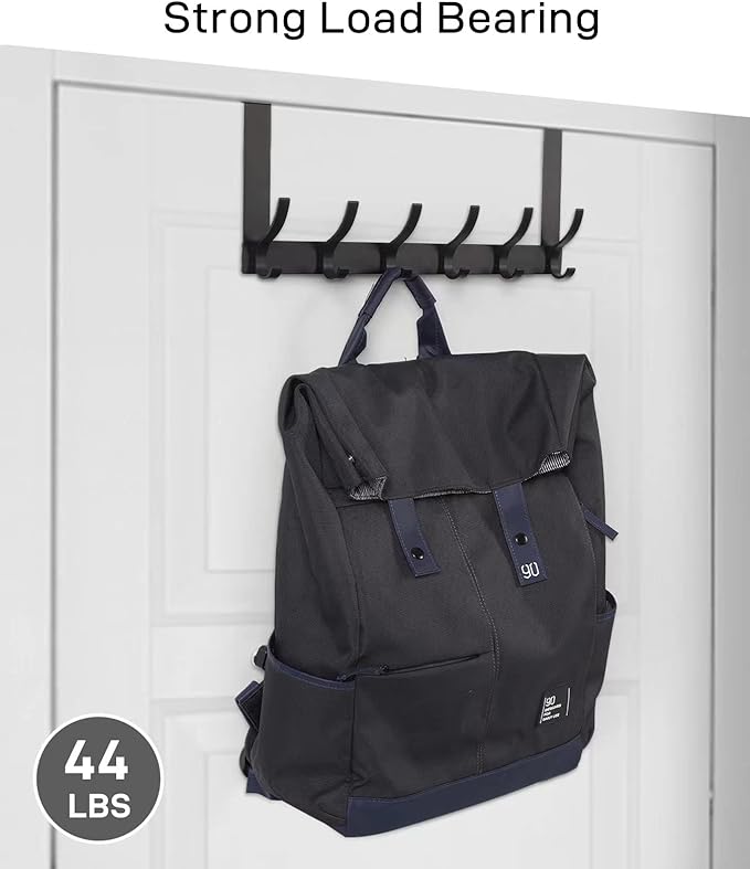 Optish Over The Door Hooks, Door Hanger Hooks for Hanging, Over The Doors Towel Racks for Bathroom with 12 Coat Hook, Coat Rack Bathroom Accessories（2 Pack, Black）