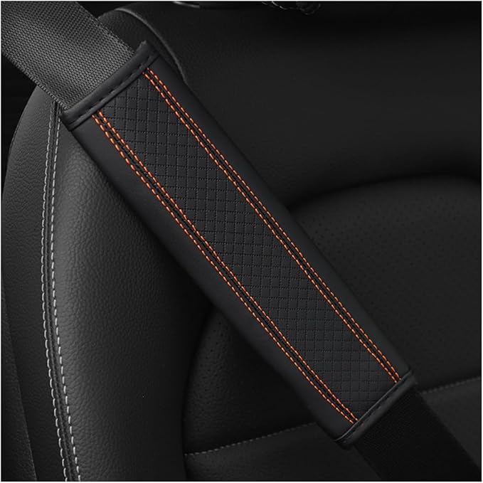 Car Seat Belt Pads, 2 Pack Fiber Leather Seatbelt Shoulder Strap Covers, Comfort Driving & Protect Your Neck, Universal Safety Strap Cover for Auto SUV Truck Airplane Backpack (Black/Orange)