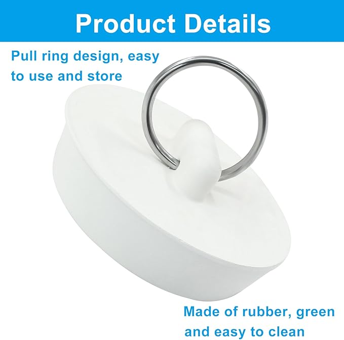 2 Pack Rubber Drain Stopper, 1-5/8 Inch Bathtub Plug Hanging Ring Bathroom Plug, Universal Kitchen Sink Plugs for Bathroom Laundry