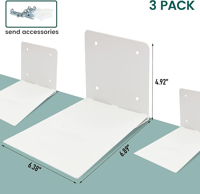 STORAGE MANIAC Floating Book Shelves for Wall Mounted Invisible Floating Bookshelves Heavy-Duty Steel Hidden Bookshelf Hanging Bookshelves for Bedroom Living Room Office, White 3-Pack Extra Large