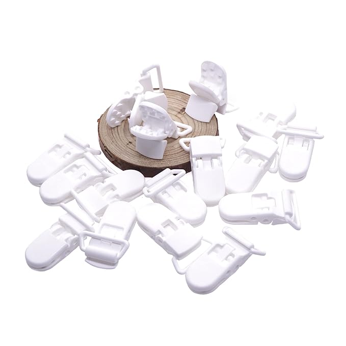 Sutoyuen 25Pcs Pacifier Clips Holders Suspender Mitten Binky Clip for DIY Dummy Chain Baby Blankets Bib Holder Suit for 20mm Ribbon (White)