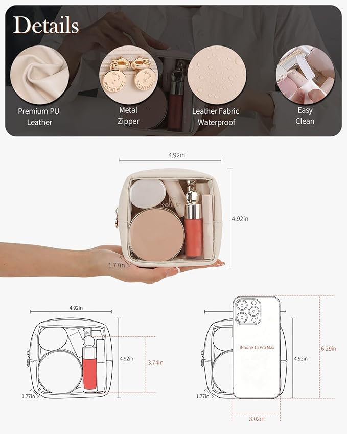 Pocmimut Mini Makeup Bag with Small Cosmetic Bag Travel Essentials Organizers,TSA Approved Toiletry Bag Makeup Pouch Clear Cosmetic Bags for Women,Beige