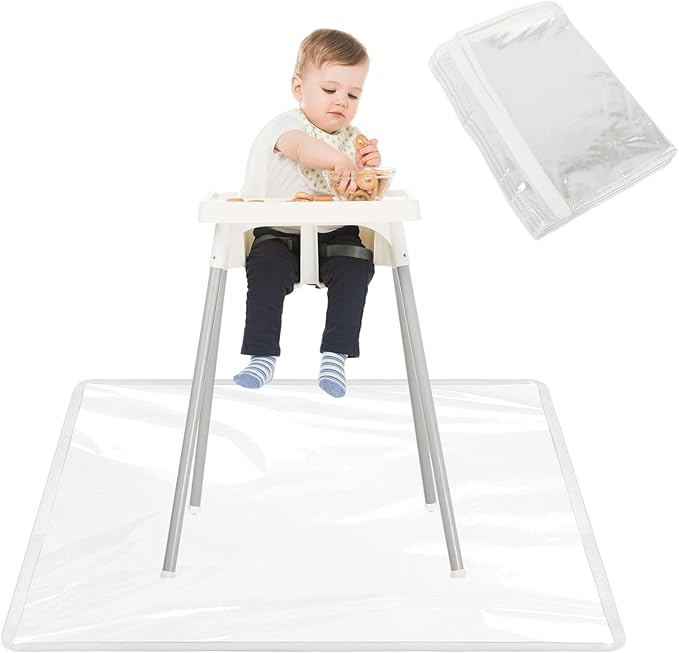 Klmnop 3 Pack Waterproof Splat Mat for High Chair, 50''x50'' Washable Baby Mealtime Splat Mat - Reusable Plastic Under Highchair Floor Protector for Play & Art(Clear)