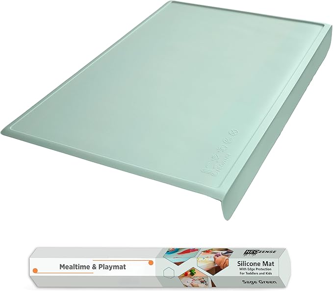 Silicone Placemats for Toddlers & Kids with Angle-Protective Safety Edge – Baby Placemats for Restaurants & Dining Table – Non-Slip & BPA-Free Food Mat – 1.5mm Thick, 18"x12", Sage Green