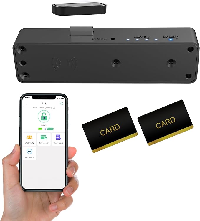 Cabinet Lock NFC RFID Card eLinkSmart Slim Hidden Drawer Lock for Child Safety Cupboard Door Liquor File Kitchen Pantry Furniture Double-Layer Drawer No Drilling Required Black