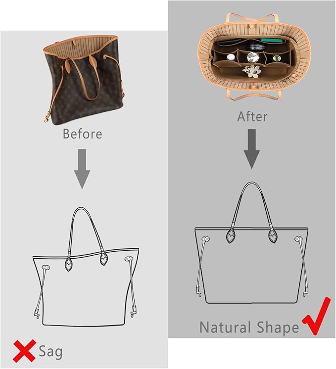 ZTUJO Purse Organizer Insert, Felt Bag Organizer For Handbag Purse Organizer,13 Colors, 6 Size (Small, Silky Brown)