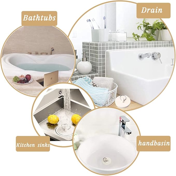 CICITOYWO Bath Tub Drain Stoppers, 4 Pieces Sink Bathtub Plug Rubber Kitchen Bathroom Laundry Bar Water Stopper Seal with Hanging Ring for Shower Faucet Cover Pool Plugs and Caps