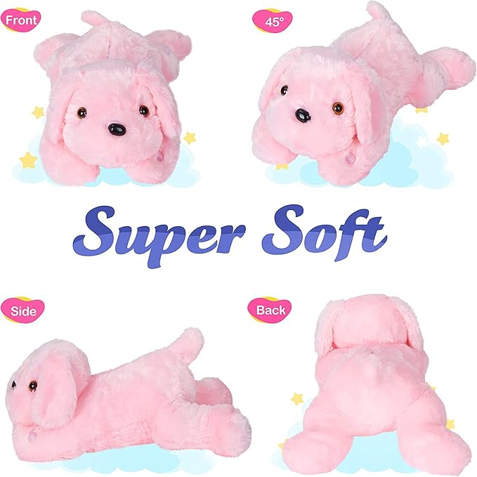 WEWILL 18'' Light up Pink Puppy Dog LED Stuffed Animal with Colorful Night Light Glow Soft Plush Toy Gifts for Kids on Christmas Birthday
