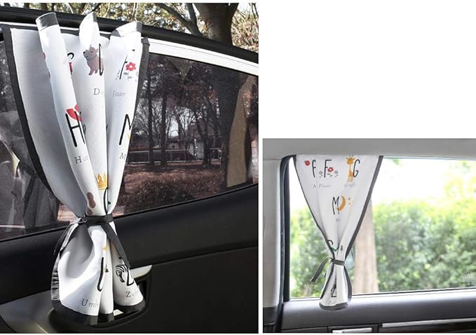 BEBEDECO Magnetic Car Sun Shade Curtain for Side Window – Sun Blocker and UV Protector for Baby, Kids, and Pets – Universal Fit with Built-in Magnets for Steel-Framed Door (Be-Kids Alphabet)
