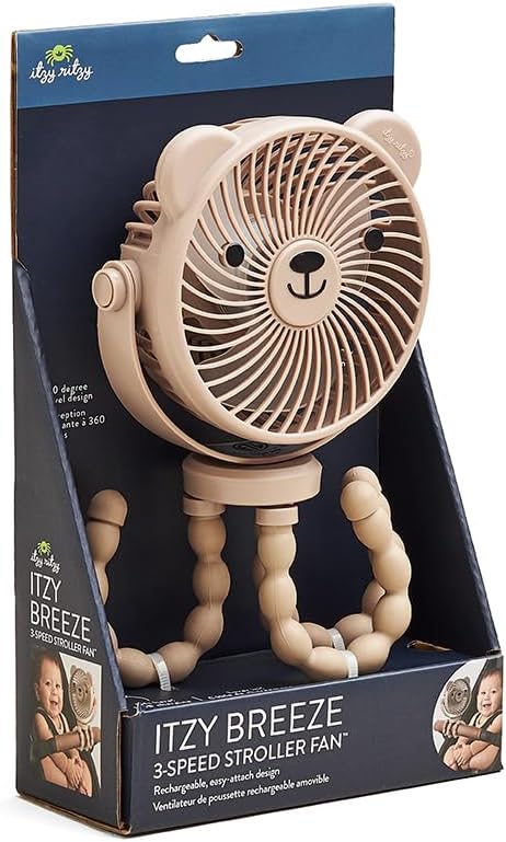 Itzy Ritzy Stroller Accessory - Features 360 Degree Swivel Design, Tilting & Flexible, Easy-Attach Wraparound Legs (Bear) - 3-Speed Stroller Fan