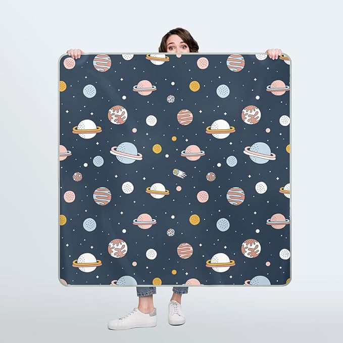 51" Heavy Duty Baby Splat Mat for Under High Chair | Includes Wet Bag | Premium Washable Toddler Mat | Baby Led Weaning | High Chair Mat for Floor | Craft Mat | Splash Mat (Space Cadet)