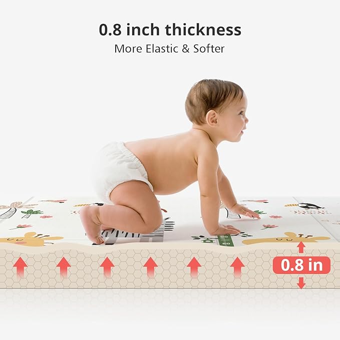 PLGLOG Baby Play Mat,59"x59" Foldable Play Mat,Reversable,0.8" Thick Waterproof Baby Floor Playmate for Babies Crawling,Toddlers,Infants,Play & Tummy Mat,Giraffe