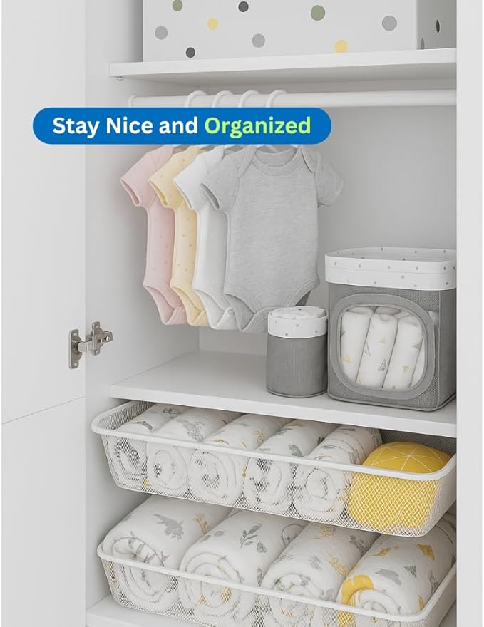50 Pack Baby Hangers – Includes 8 Closet Dividers – Non-Slip Durable Hangers for Infant Clothes & Nursery Organization (White, 50)