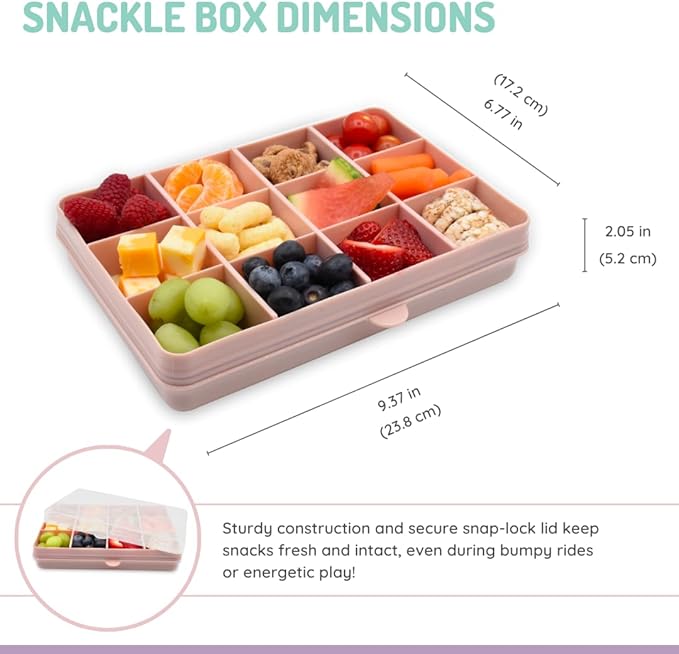 melii Snackle Box |12-Compartment Snack Container with Removable Dividers, BPA-Free Food Storage for Travel, School & On-the-Go Snacks, Kids & Family Organizer (Pink)