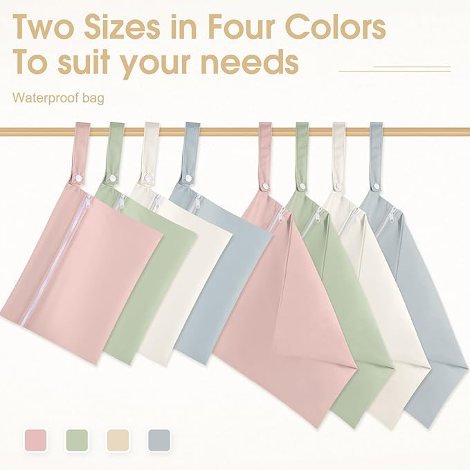 Reginary 8 Pack Wet Dry Bags Waterproof Reusable Travel Zipper Pouch for Baby Cloth Diapers, Swimsuits, Wet Clothes, Toiletries, Beach, Pool, Yoga Gym Bag, 2 Sizes (Solid Color)