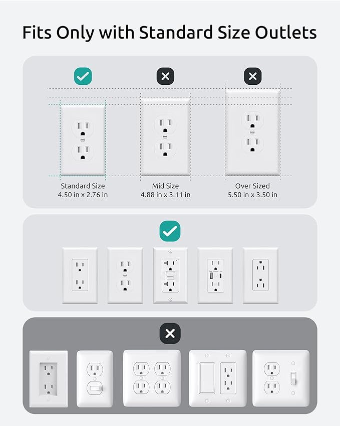 Outlet Cover Extension Cord Long 15ft, 3 Outlets Indoor Flat Extension Cord & Ultra-Thin Flat Wall Plug, 900J Surge Protector, 13A/1625W, ETL Listed, Behind Bed Couch Dresser Furniture, White