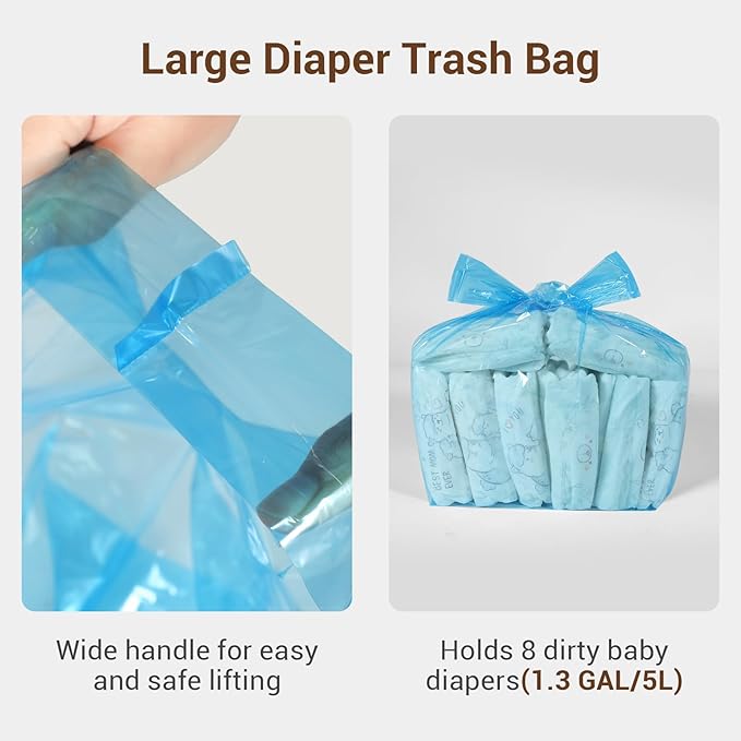 Odor Sealing Diaper Disposable Bags with Tie Handle, 160 count | Large Capacity, Unscented & Durable Diaper Trash Bags for Home & Baby Travel Use (Color:Blue)