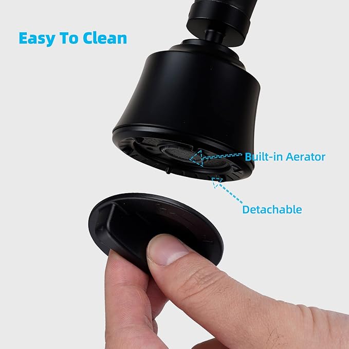iFealClear Kitchen Sink Faucet Head with Metal Ball Joint, 360° Swivel Faucet Sprayer Head, Big Angle Faucet Aerator Adapter 55/64-27UNS Female Thread, 4 Spray Modes, Extra Brass Adapters, Matte Black