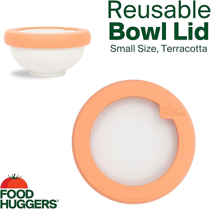 Food Huggers Replacement Lids for Glass Storage Containers | Silicone & Glass Lids that Don’t Crack | Fits Most Round Container Brands & Bowls | 100% Plastic Free (1 Lid (Small), Terracotta)