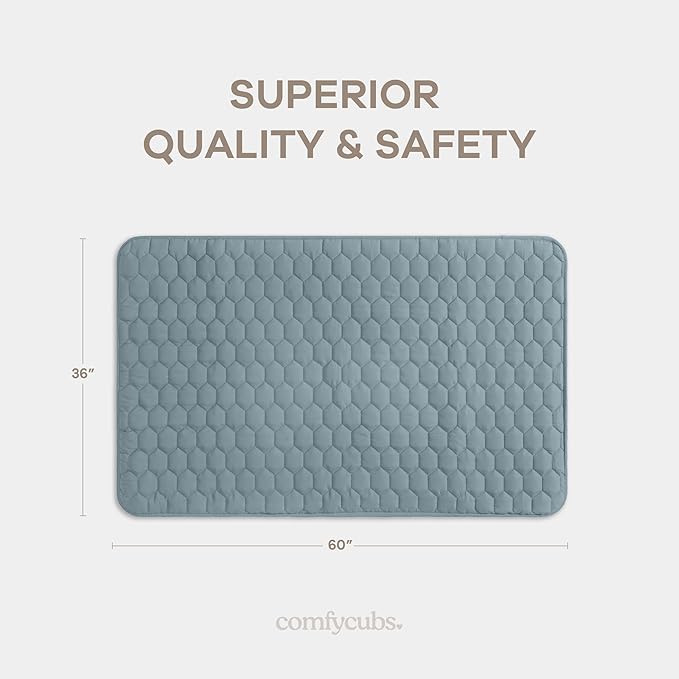 Comfy Cubs Rectangle Kids Play Mat - Small 36 x 60 inches Soft Quilted Baby Floor Mat with Non-Slip Bottom - Plush Design for Toddlers' Playtime - Comfortable and Durable - Pacific Blue