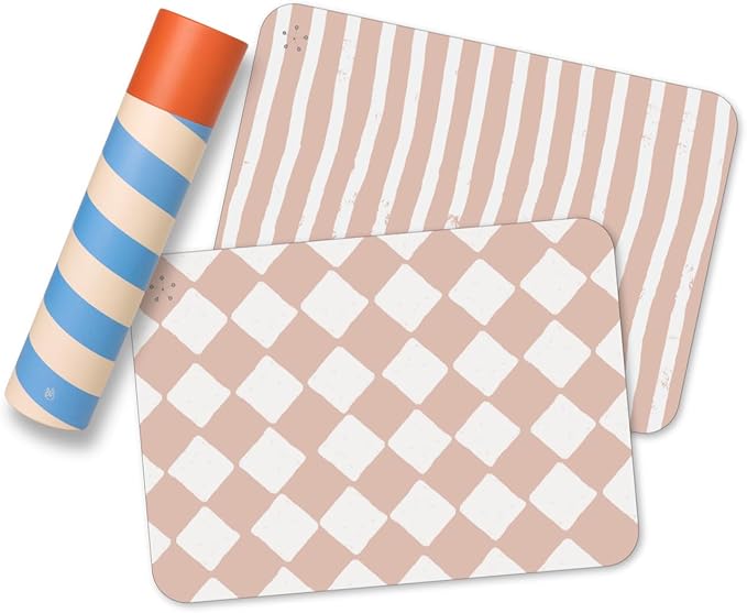 APLAINR Proud Placemats, Silicone Placemats for Babies, Toddlers & Kids, Activity Mats for Children, Checkered and Stripe Patterns, Non Slip, 16 x 12 inch, Set of 2, Pink Sand