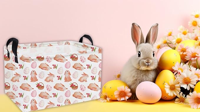 Essme Rectangular Easter Basket,Eggs Baskets for Kids with Handles for Decor,Shelf Basket,Gift Bins.（Easter Basket）